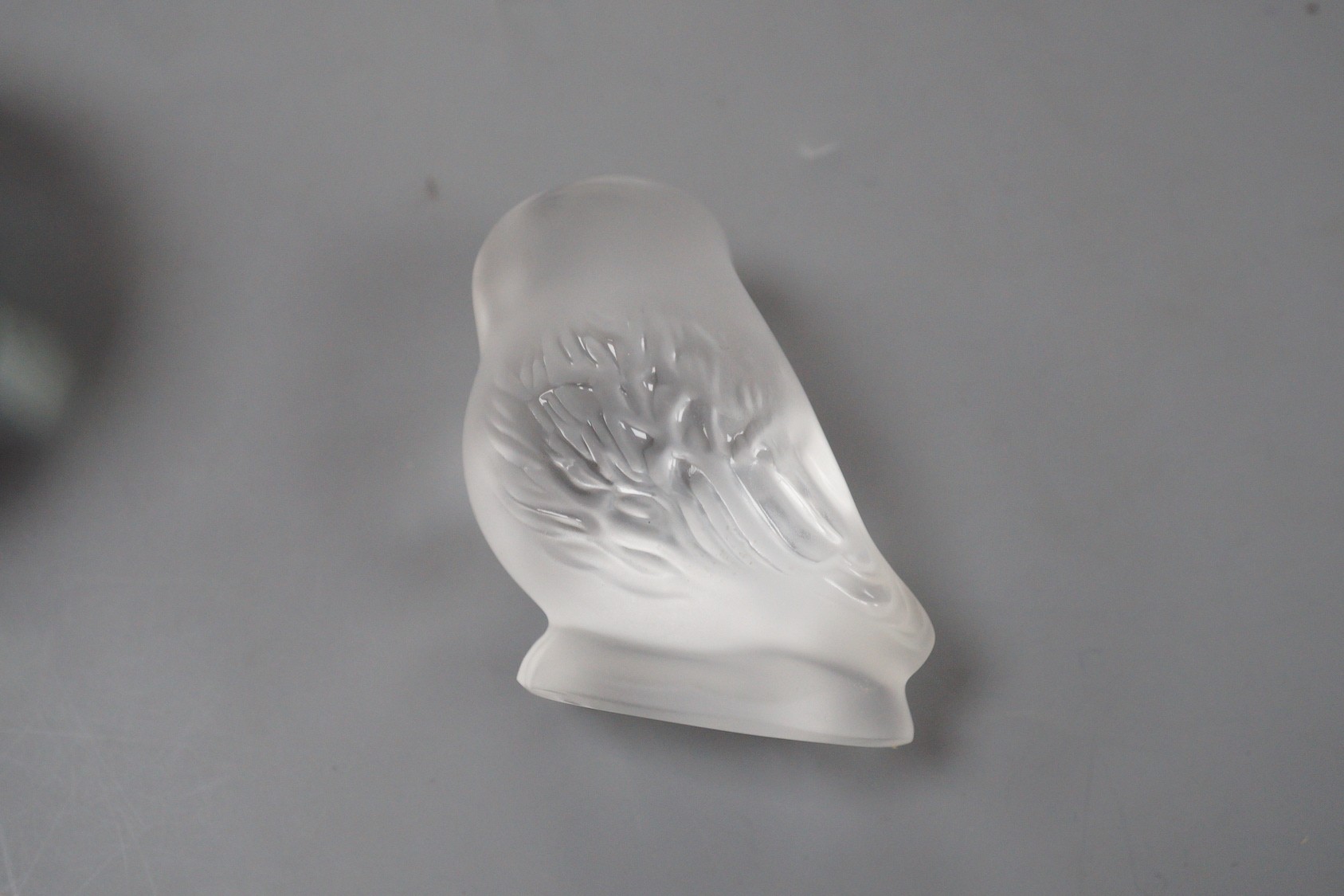 A Lalique owl figure, 6cm tall, and a Murano glass dove